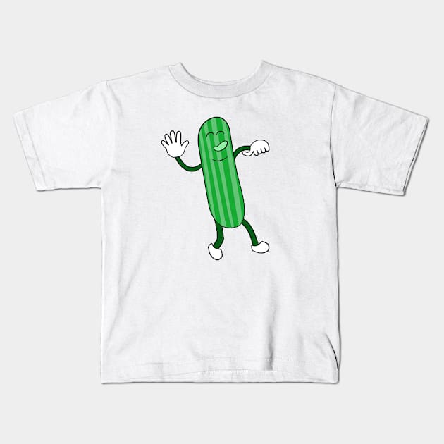 Happy, Friendly, Dancing Cucumber Funny Cartoon Kids T-Shirt by Living Emblem
